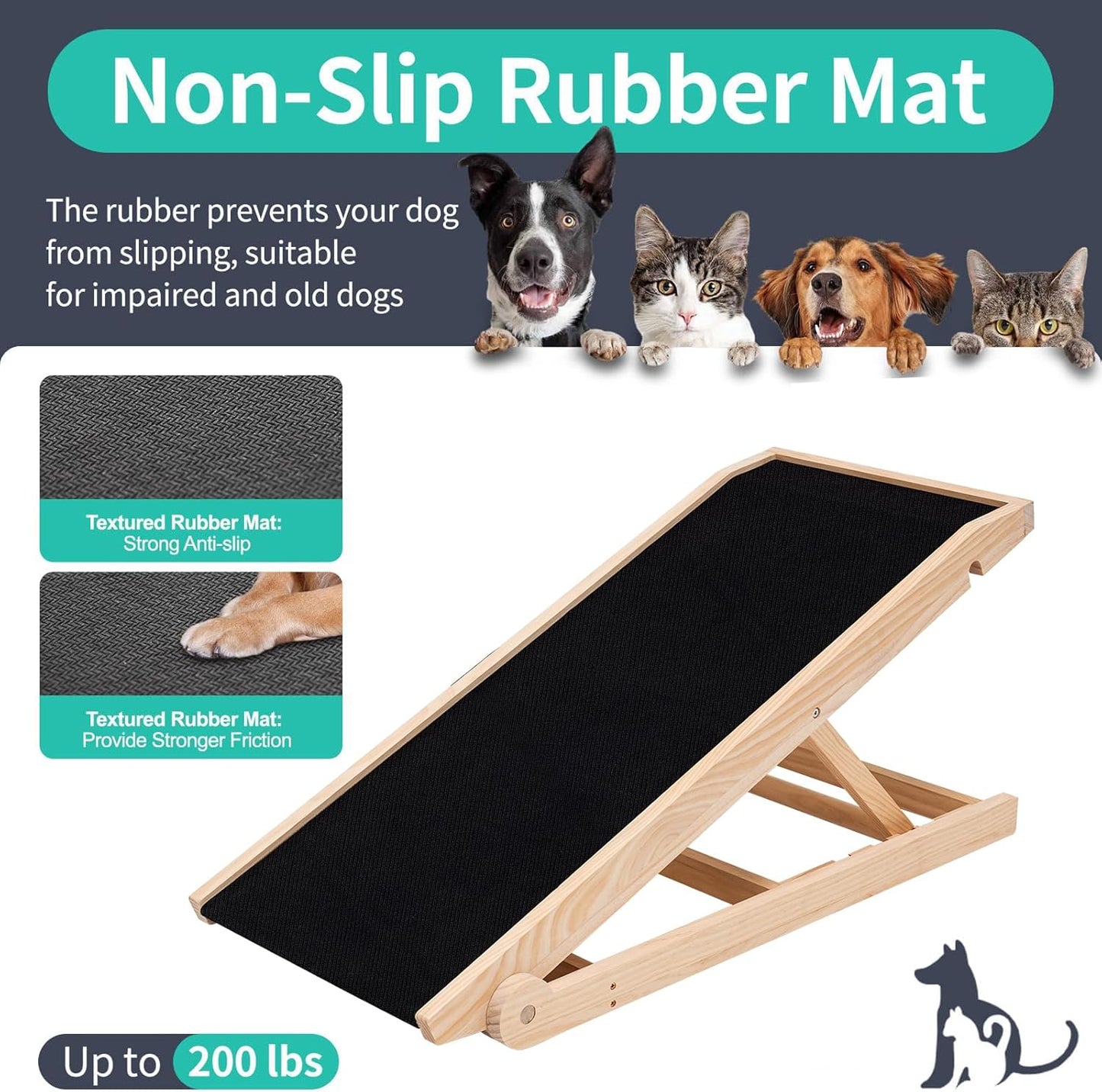 Dog Ramp for Couch, 5-Level Adjustable Wooden Pet Ramp for Bed & SUV, Adjustable Height 15.7"-23.6",Folding Non Slip Dog Ramps for Small Large Senior Dogs & Cats - Furniture Quality