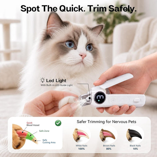 2-in-1 Dog Nail Grinder and Clipper, 3-Speed Rechargeable Pet Nail Trimmer with LED Light, Quiet Electric Nail File for Small Medium Large Dogs and Cats