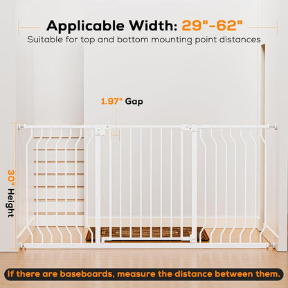 29-43" Baby Gate for Stairs, Baby Safety Essentials, Auto Close Gate for Doorways, Easy Install Pressure Mounted Dog Gate Indoor, Pet Gates for Dogs, White