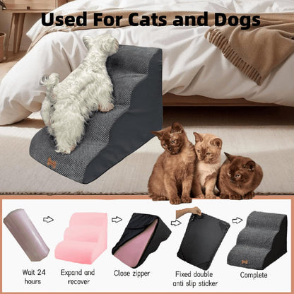Necrely 4-Step Dog Stairs for High Beds 18-24 Inch Pet Steps 2 3 4 5 Tier Ladder Non-Slip Sturdy Ramp Small Medium Large Dog Steps to Couch Bed Old Dogs Balanced Pet Stairs for Getting on Bed