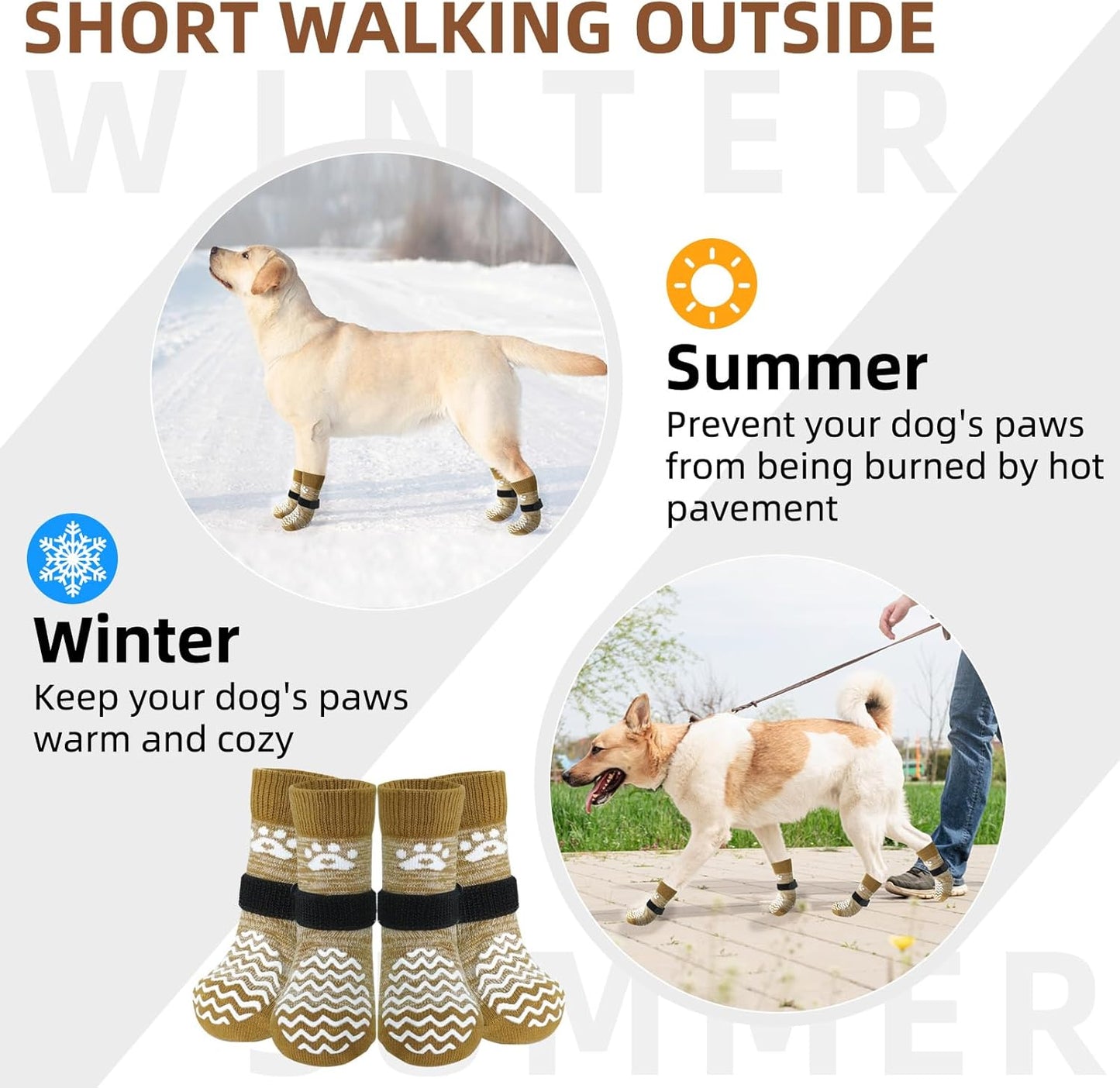 PUPTECK Anti Slip Dog Socks with Double Grippers for Hardwood Floors, Shoes for Hot/Cold Pavement, Boots & Paws Protectors to Prevent Licking, Traction Booties for Senior Small Large Dogs