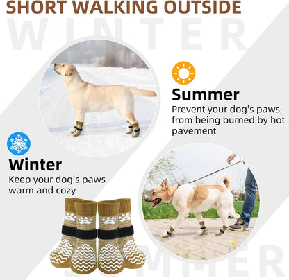 PUPTECK Anti Slip Dog Socks with Double Grippers for Hardwood Floors, Shoes for Hot/Cold Pavement, Boots & Paws Protectors to Prevent Licking, Traction Booties for Senior Small Large Dogs