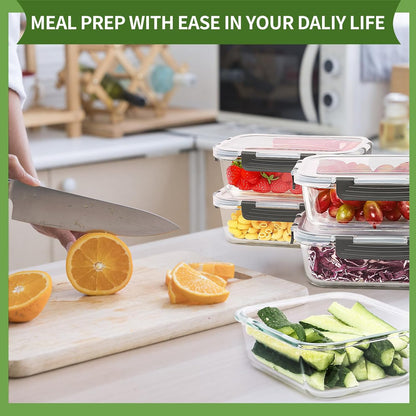 Skroam 10 Pack Glass Meal Prep Containers, 22 OZ Glass Airtight Food Storage Containers with Lids, Pantry Kitchen Storage Containers for Lunch, Food Storage, Meal Prep, Lunch Bento Boxes