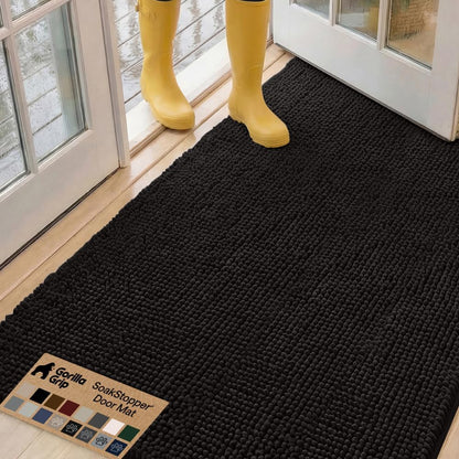 GORILLA GRIP SoakSTOPPER Dog Door Mat, 30x20 Machine Washable Rug Absorbent Doormat Captures Moisture Mud Dirt, Quick Dry Soft Chenille Entryway Rugs Indoor Entrance Mats for Dog Paws, Paw Grey