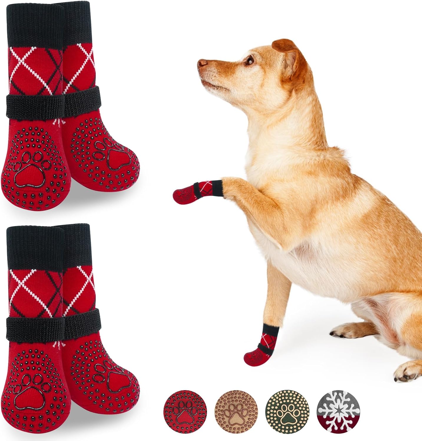 BEAUTYZOO Dog Socks to Prevent Licking Paws -Dog Shoes for Hot Pavement & Hardwood Floors Anti Slip, Traction Control Boots & Paw Protectors with Double Side Grips for Small Medium Large Senior Dogs