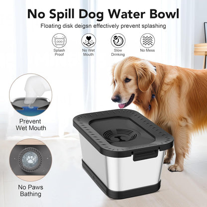 Decflow 10L Stainless Steel Dog Water Bowl, No Spill Anti-Splash Dog Bowls with XXL Silicone Mat, Spill-Proof Slow Feeder for Messy Drinkers, Heavy Duty Pet Bowls for Indoor/Outdoor Use Grey