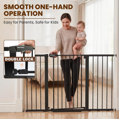Mumeasy Baby Gate Extra Wide, 29.7-51'' Pressure Mounted Dog Gate with Walk Thru Door, Auto Close Pet Gate for House, Stairs, Doorways,Black