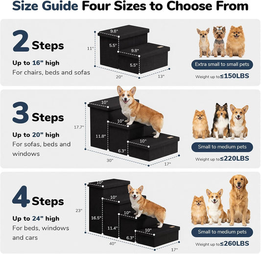 3-Step Wide Dog Stairs with Hidden Storage 18" H, Non-Slip Dog Steps for High Bed Couch Window Car, Jiont-Friendly Pet Stairs Ramp for Small/Medium/Large Old Dogs Cats Up to 200lbs, Grey