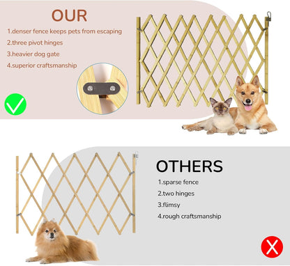 Expandable Wooden Dog Gate Indoor, Retractable Pet Fence Accordion Style, Freestanding Safety Barrier for Doorways, Patio, Garden – Fits Small to Large Dogs (Large)