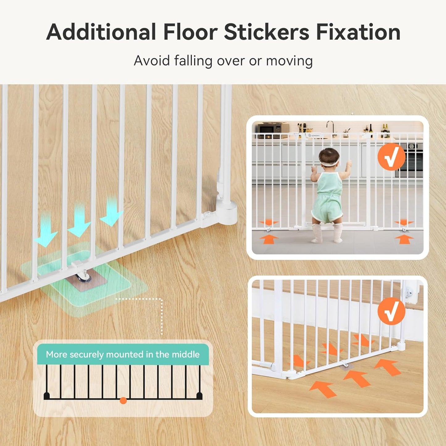 COMOMY 80" Extra Wide Baby Gate, Dog Gate for House Stairs Doorways Fireplace, Auto Close Pet Gate with Door Walk Through, 3 Metal Panels, Hardware Mounted Baby Fence Indoor Outdoor(30" Tall, Black)