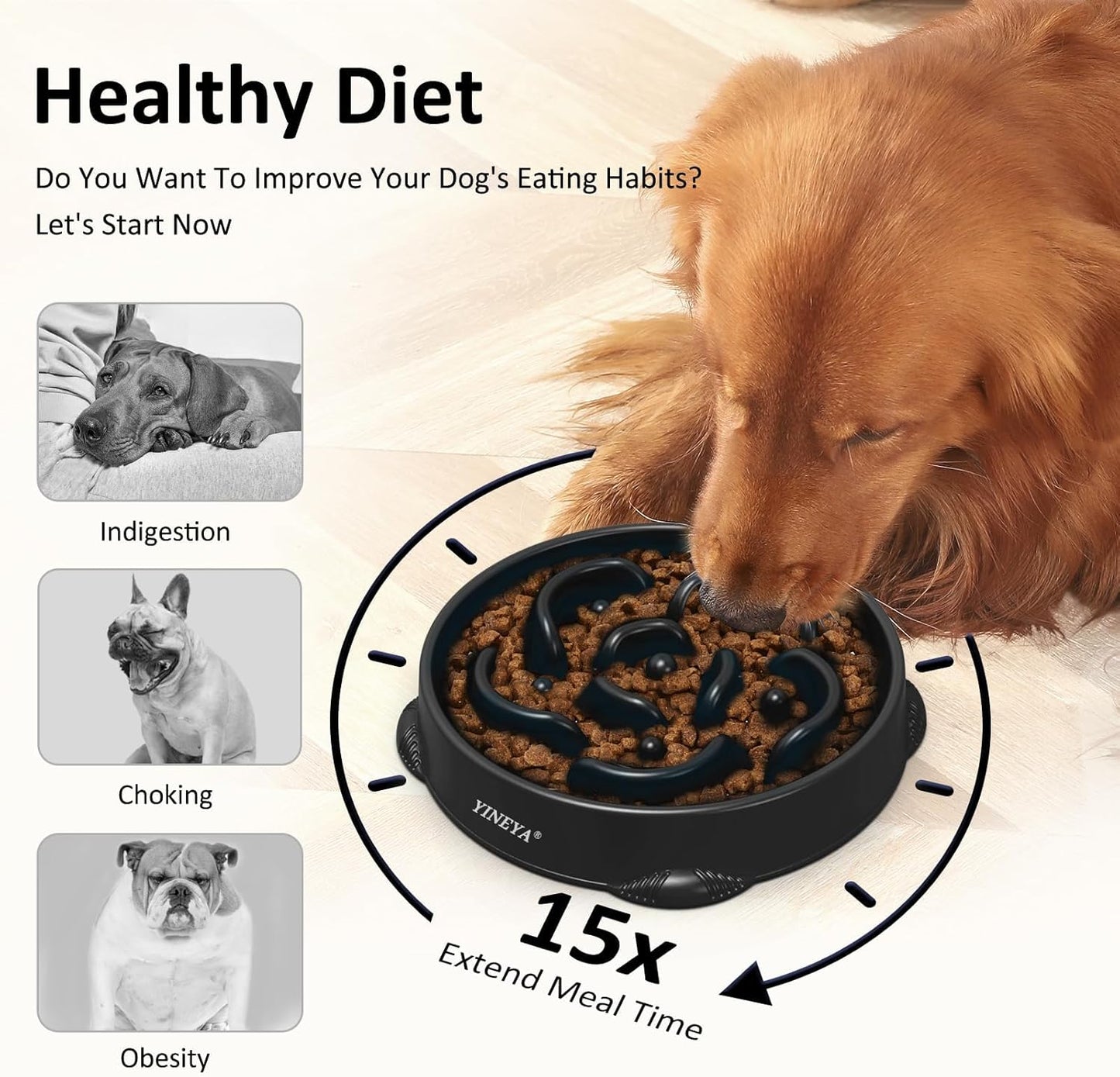 YINEYA Slow Feeder Dog Bowls, Pet Supplies that Slow Down Eating, Pet Food Bowls, Maze Dog Puzzle Feeder for Medium Breed