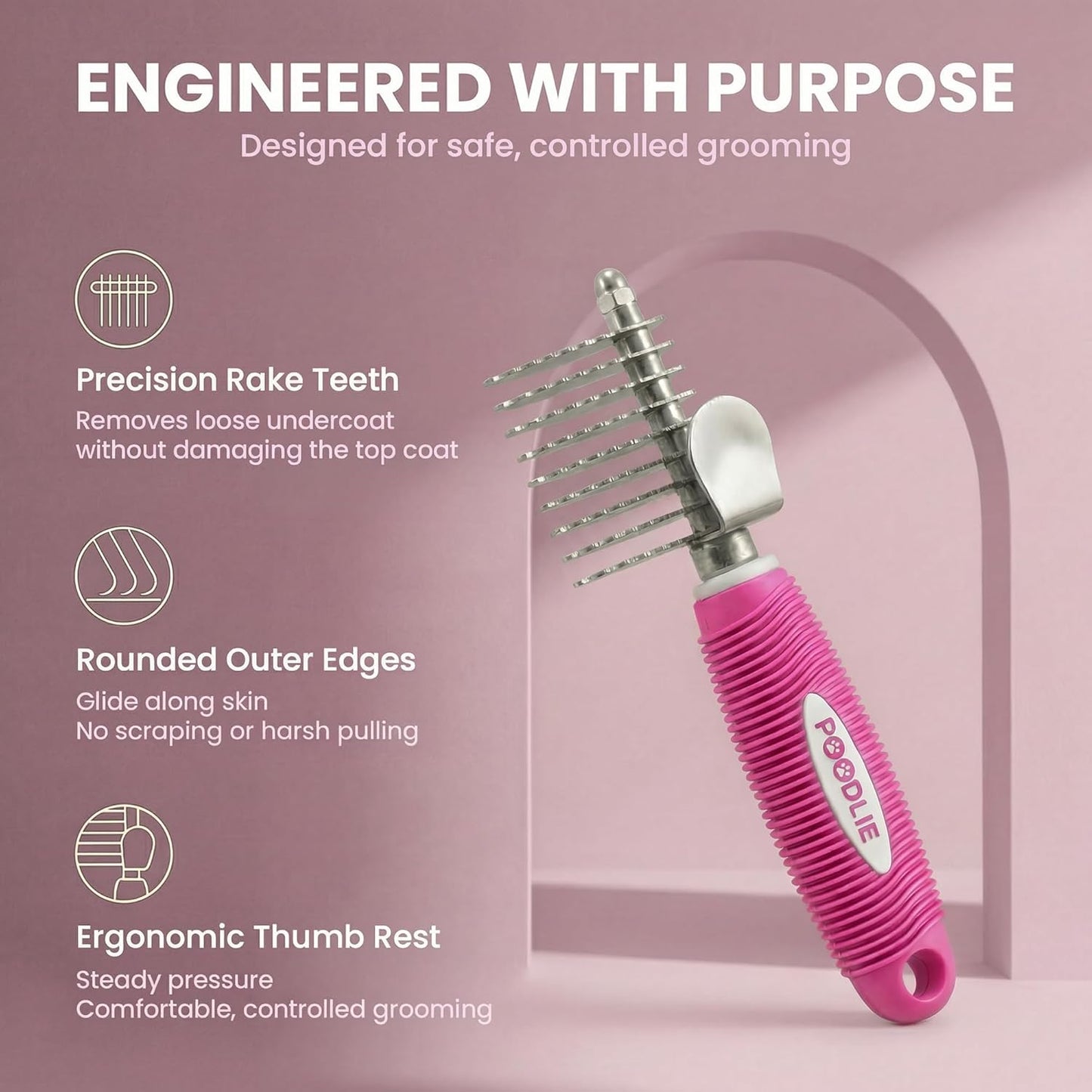Poodle Dematting Fur Rake Comb Brush for Dogs and Cats - Long 2.5" Steel Safety Blades Metal Comb for Detangling Matted or Knotted Undercoat Hair (Orange)
