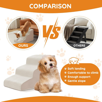 Dogs Steps for Bed, Dog Stairs for Small Dogs, 2-Step Dog Ramp for Bed, Couch, Sofa, and Chairs, Non-Slip Bottom Design, Cat Scratching, High Density Foam Portable Pet Step, Indoor, Grey