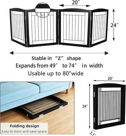 ZJSF Freestanding Foldable Dog Gate for House Extra Wide Wooden White Indoor Puppy Gate Stairs Doorways Pet Gate Tall Dog Fence 3 Panels Fence
