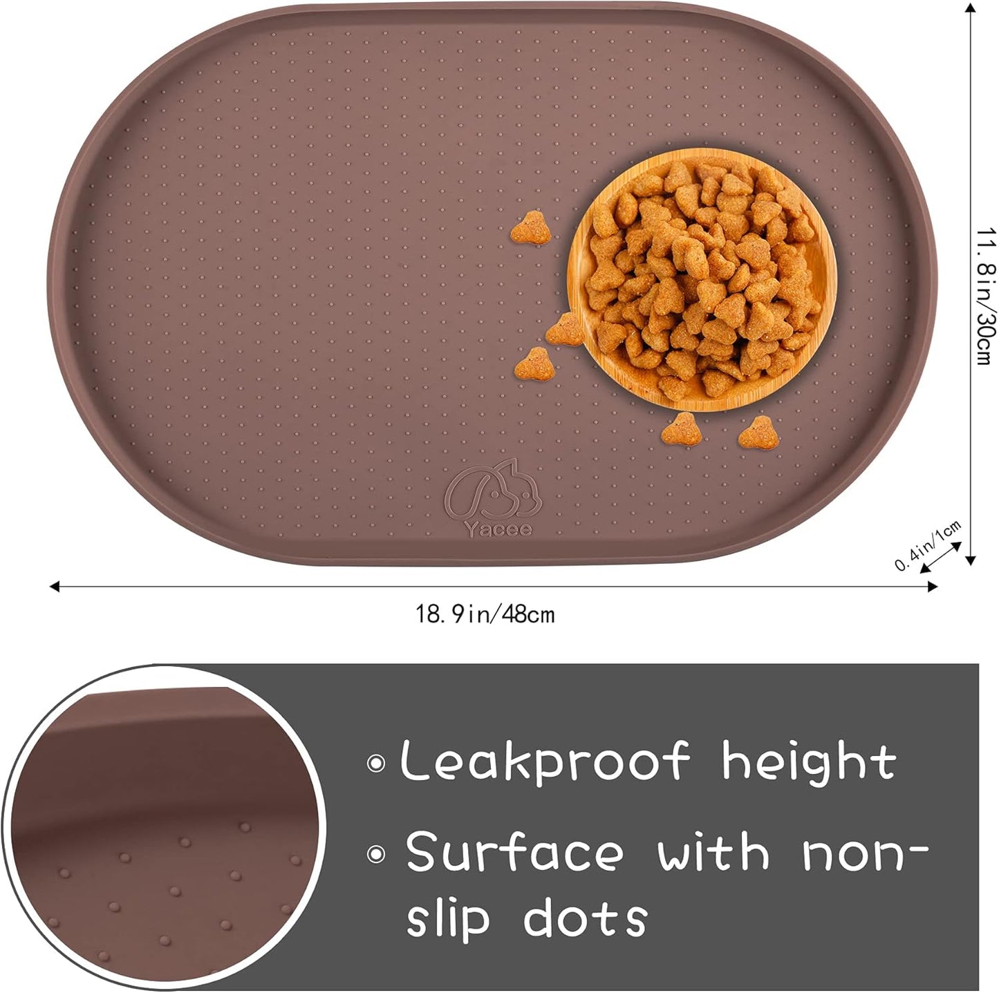 100% Waterproof 0.5" Raised Edge BPA Free Silicone Dog Food Mat, Pet Cat Feeding Mats Contain Spills Protects Floors, Placemats for Cats and Dogs Water Bowl Dishwasher. (Small, Gray)