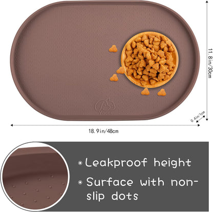 100% Waterproof 0.5" Raised Edge BPA Free Silicone Dog Food Mat, Pet Cat Feeding Mats Contain Spills Protects Floors, Placemats for Cats and Dogs Water Bowl Dishwasher. (Small, Gray)
