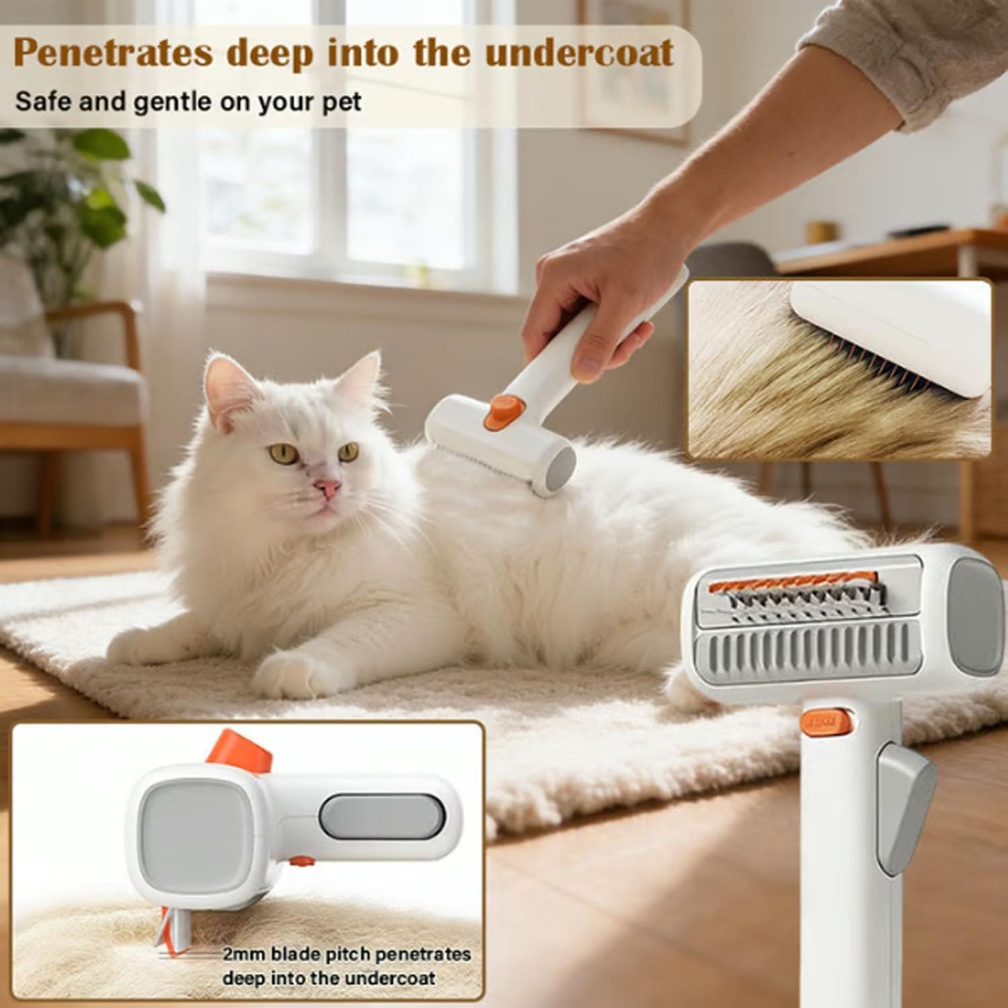 2-in-1 Pet Self-Detangling & Grooming Comb - Cats & Dog Dematting Brush & Undercoat Rake, Gentle Undercoat Rake & Brush for Long or Short Hair, Removes Mats, Tangles & Loose Fur, Ultimate Care (1Pcs)