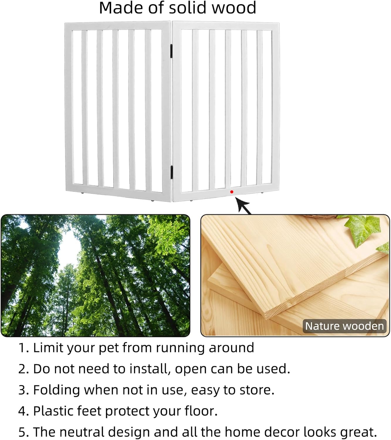 ZJSF Freestanding Indoor Dog Gate for House Foldable Wood Puppy Gate for Doorways Pet Gate for Stairs Extra Wide Pet Fence, Brown, 24" Height 3 Panels