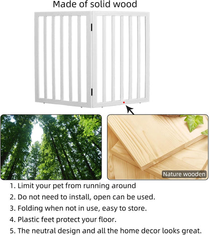 ZJSF Freestanding Indoor Dog Gate for House Foldable Wood Puppy Gate for Doorways Pet Gate for Stairs Extra Wide Pet Fence, Brown, 24" Height 3 Panels