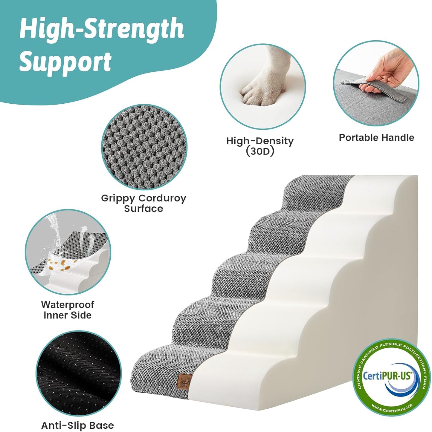COZY KISS Extra Wide Dog Stairs with Tunnel, Foam Detachable Large Dog Step for Small Pet, Puppy or Cats, Medium Pet Ramp for High Bed, Couch, Sofa or Car, 19.7x33x22.4 inch, 5 Step, Beige