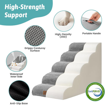 COZY KISS Extra Wide Dog Stairs with Tunnel, Foam Detachable Large Dog Step for Small Pet, Puppy or Cats, Medium Pet Ramp for High Bed, Couch, Sofa or Car, 19.7x33x22.4 inch, 5 Step, Beige