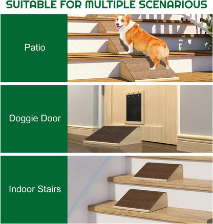 TIMHAKA 2 Pack Dog Ramp for Stairs, Upgraded Widened Non-Slip Dog Stairs for Small Medium Dogs, Wooden Pet Steps for Staircase, Steps and Stairs Assist for Injured & Aged Pets