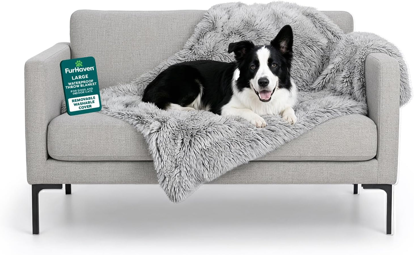 FurHaven Waterproof Throw Blanket For Dogs & Indoor Cats, Reversible Protective Pet Blanket, Extra Large, Long Faux Fur & Velvet, Mist Gray