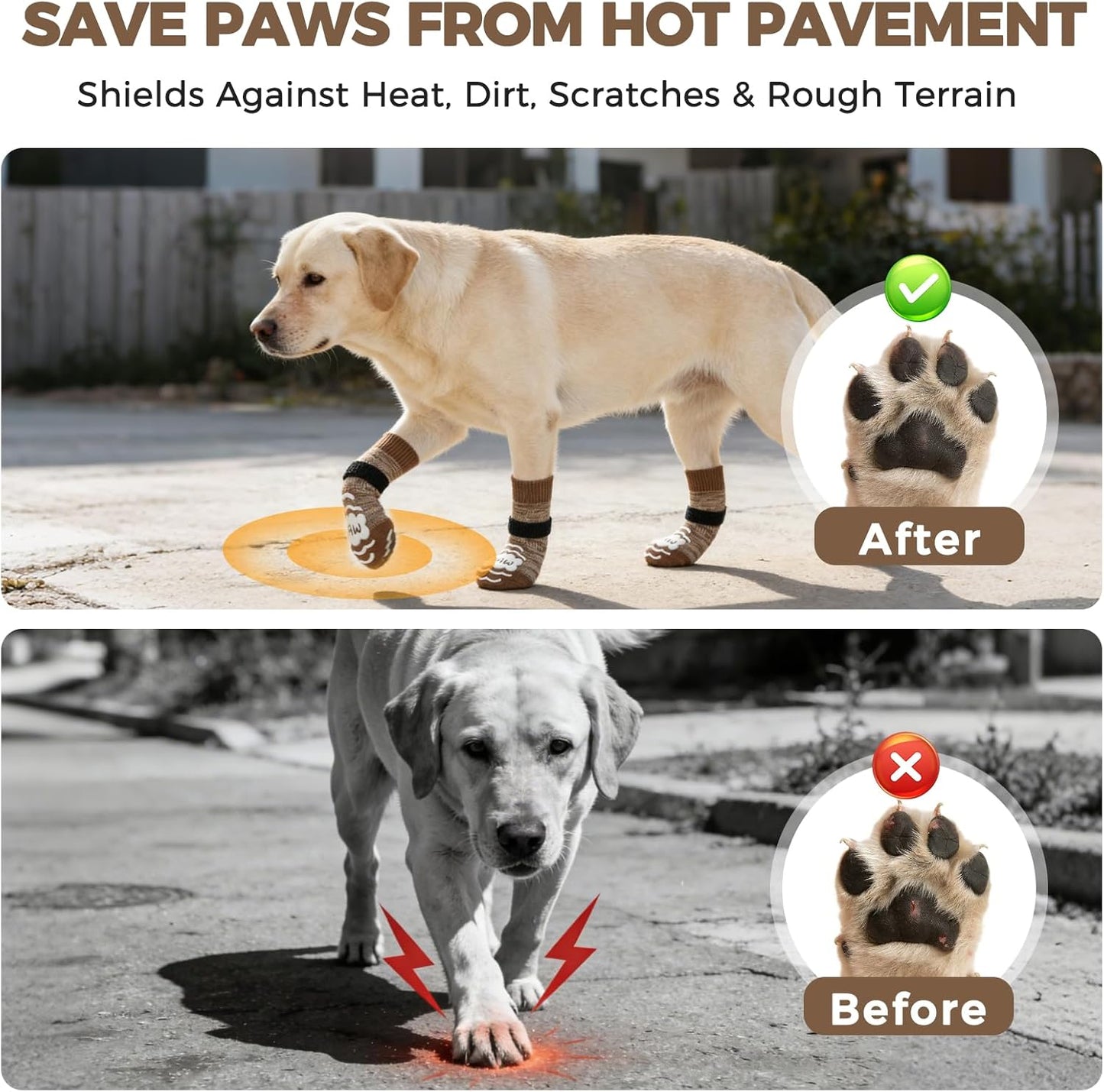 BINGPET Dog Socks to Prevent Licking Paws -Dog Shoes for Hot Pavement,Extra-Thick Grippy Dogs Sock for Hardwood Floors Anti-Slip,4Pcs All-Weather Boots Paw Protector for Small Medium Large Senior Dogs