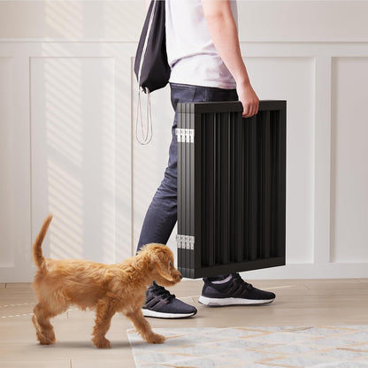 Freestanding Dog Gates Indoor, 3-Panel Pet Gates with 2 Metal Stands and 360° Hinge, 24" H Foldable Dog Gate for Stairs, Doorway, Kitchen, Expands Up to 55" Fully Assembled - Black Walnut