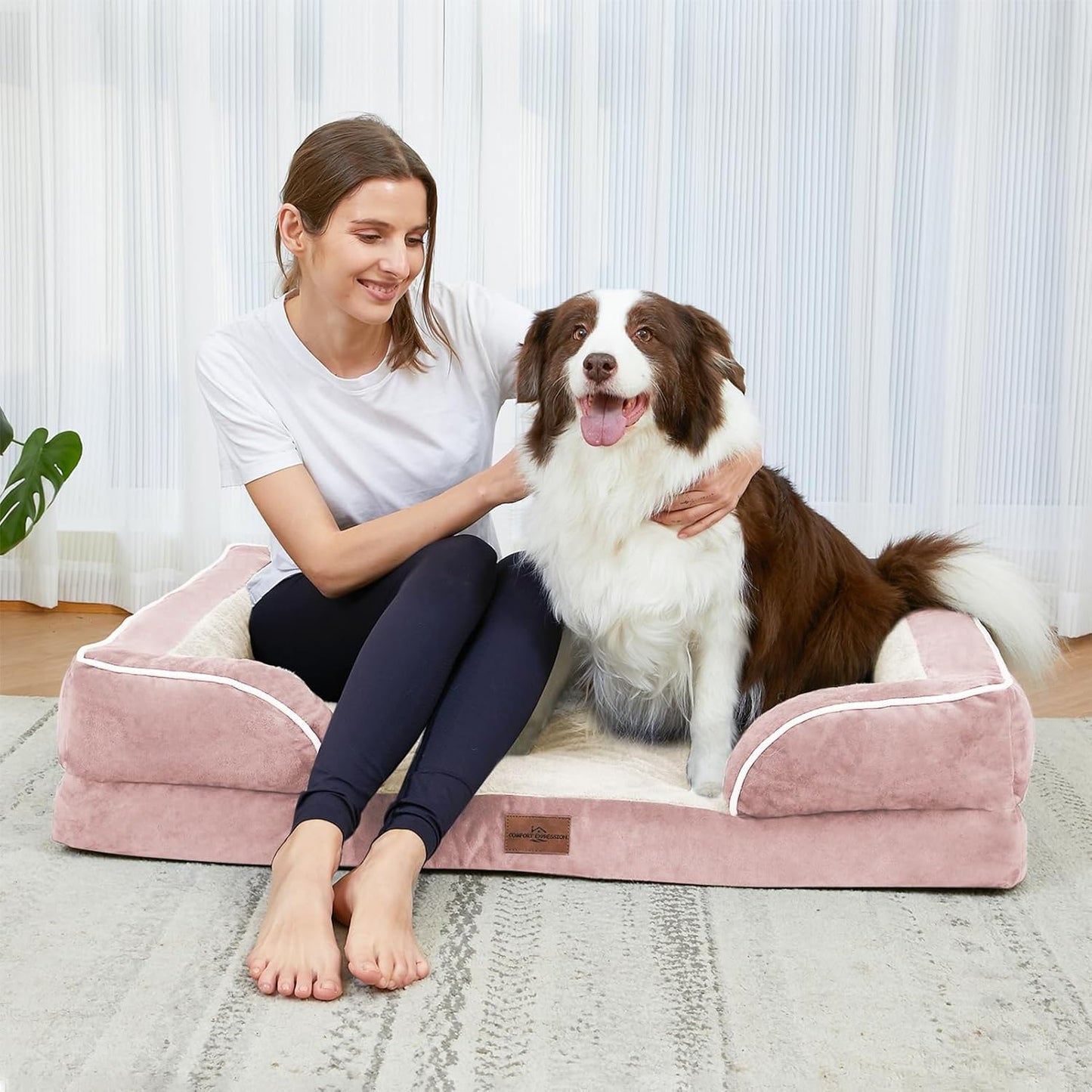 Comfort Expression Orthopedic Dog Bed for Extra Large Dogs 42x30 Inch, Waterproof Egg Crate Foam XL Pet Bed with Removable Bolsters, Dog Couch with Washable Cover & Non-Slip Bottom, Grey - Colors B