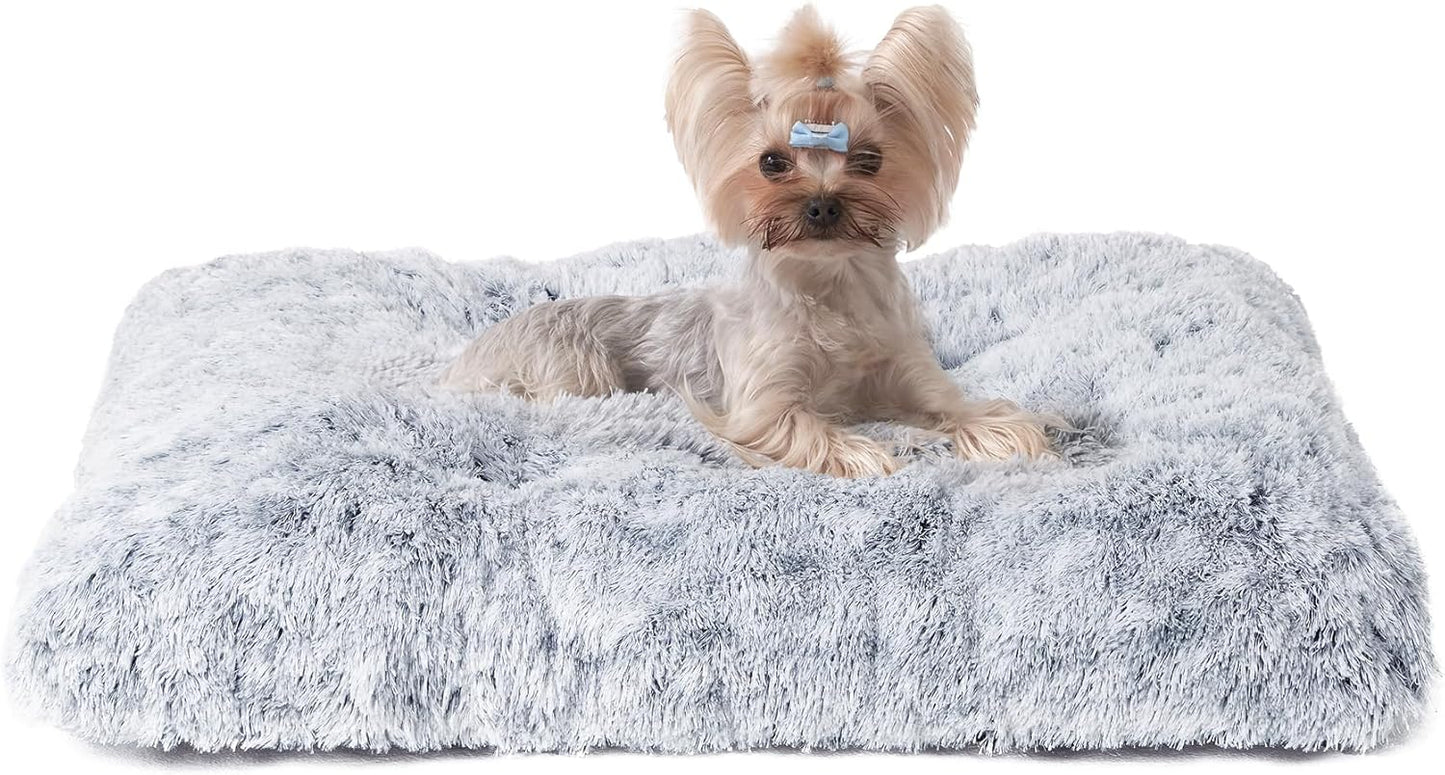 EHEYCIGA Fluffy Dog Crate Bed for Medium Dogs, Plush Faux Fur Crate Pad, Calming Anti Anxiety Medium Dog Bed, Washable Soft Warm Crate Mat with Non-Slip Bottom