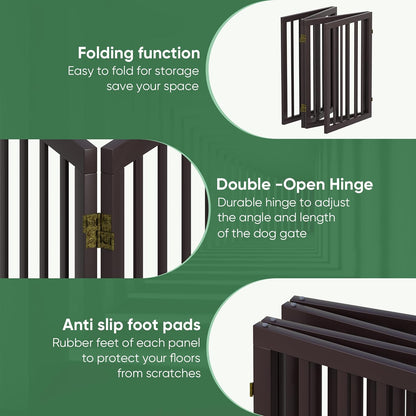 Freestanding Foldable Dog Gate - 4 Panel Room Divider with Metal Support Feet (Black)