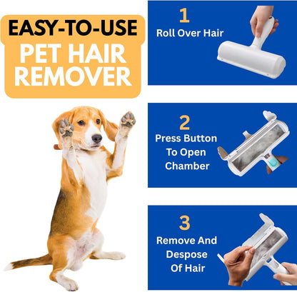 Pet Hair Remover Roller – Reusable Lint Roller for Dog & Cat Hair with Self-Cleaning Base – White