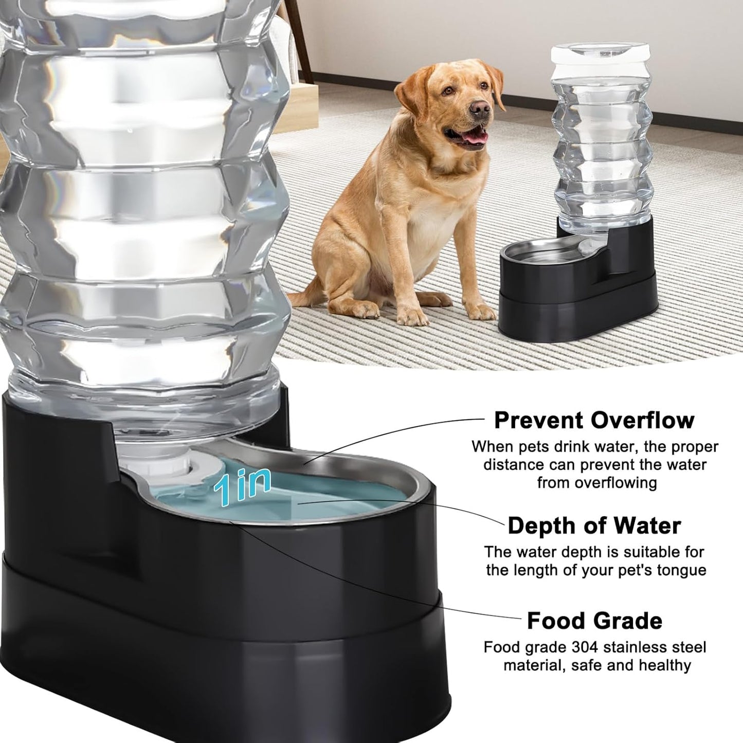 RIZZARI 8L Elevated Pet Water Dispenser – Stainless Steel Gravity Waterer with Auto-Refill Design for Medium and Large Dogs & Senior Pets -Comfortable Drinking Height for Living Rooms,Multi-Pet Homes