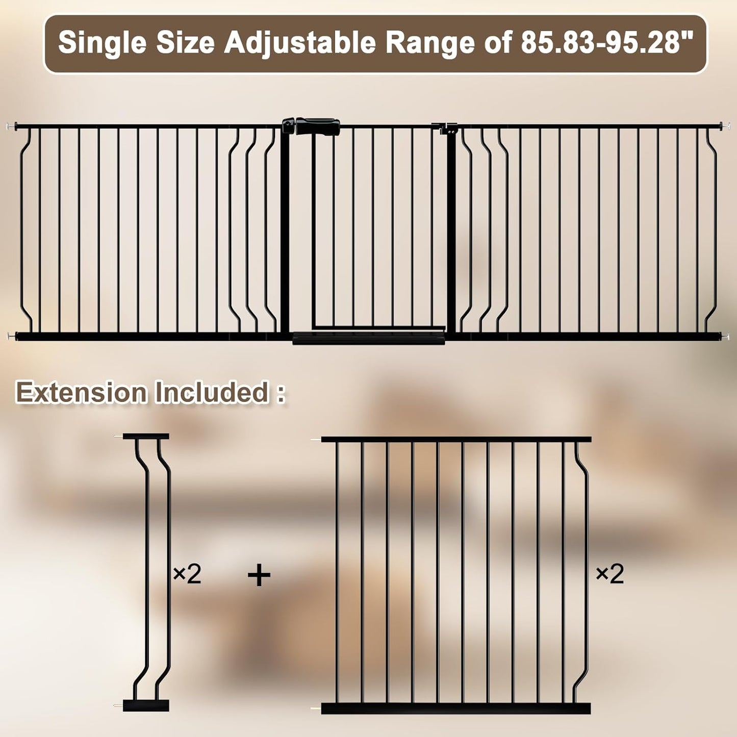 WAOWAO Baby Gate 71.65-85.03" Extra Wide Pressure Mounted Walk Through Swing Auto Close Safety Metal Black Toddler Kids Child Dog Pet Puppy for Stairs,Doorways,Kitchen