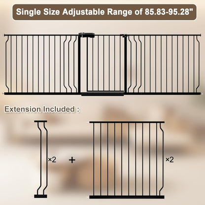 WAOWAO Baby Gate 71.65-85.03" Extra Wide Pressure Mounted Walk Through Swing Auto Close Safety Metal Black Toddler Kids Child Dog Pet Puppy for Stairs,Doorways,Kitchen