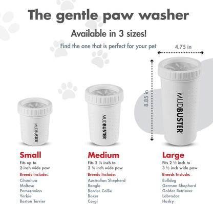 Dexas MudBuster Medium Dog Paw Cleaner in Fuchsia - Fits 1.5"-2.5" Wide Paws, Portable Paw Washer for Muddy Paws, Dog Paw Cleaning Cup with Gentle Silicone Bristles, Quick Clean Pet Paw Washer