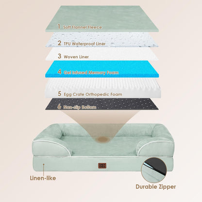 EHEYCIGA Orthopedic Dog Beds for Extra Large Dogs 44x32Inch, Waterproof Memory Foam XL Pet Bed with Sides, Non-Slip and Egg-Crate Foam Big Dog Couch Bed with Washable Removable Cover, Grey