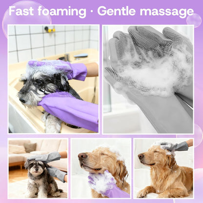 2-Pair Pet Hair Remover Glove for Dogs and Cats Washing, Grooming, & Deshedding – Multipurpose Silicone Dog Bath Gloves, Cat Brush Glove Mitt for Pet Cleaning & Household Use (pink & Blue)