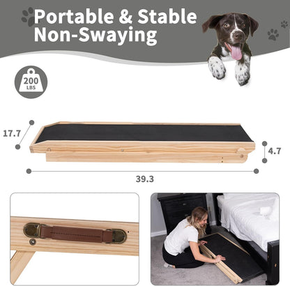 ABORON Antislip Dog Ramp, Adjustable Folding Pet Ramp for Small & Large Old Dogs & Cats, High Traction Portable Rubber Paw Ramps, Supports up to 200 lbs, Used for Bed Couch SUV, 39.3'' Long