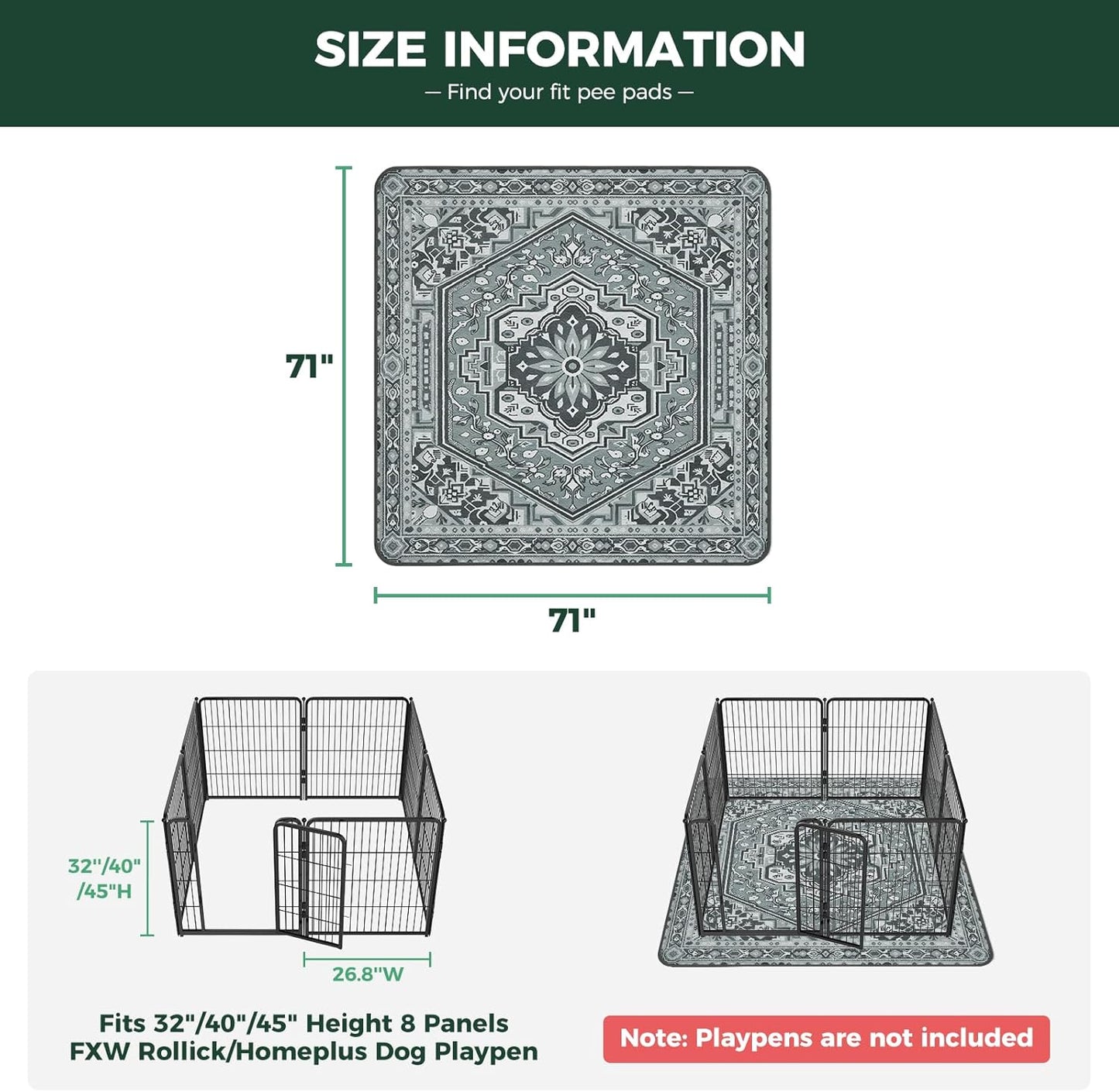 FXW Washable Pee Pads for Dogs, Puppy Pads with Super Absorbent, Specifically Designed for FXW Rollick/Homeplus 24inch 6 Panels Dog Playpen, 39" x 63" Rectangle, Khaki, 1 Pack