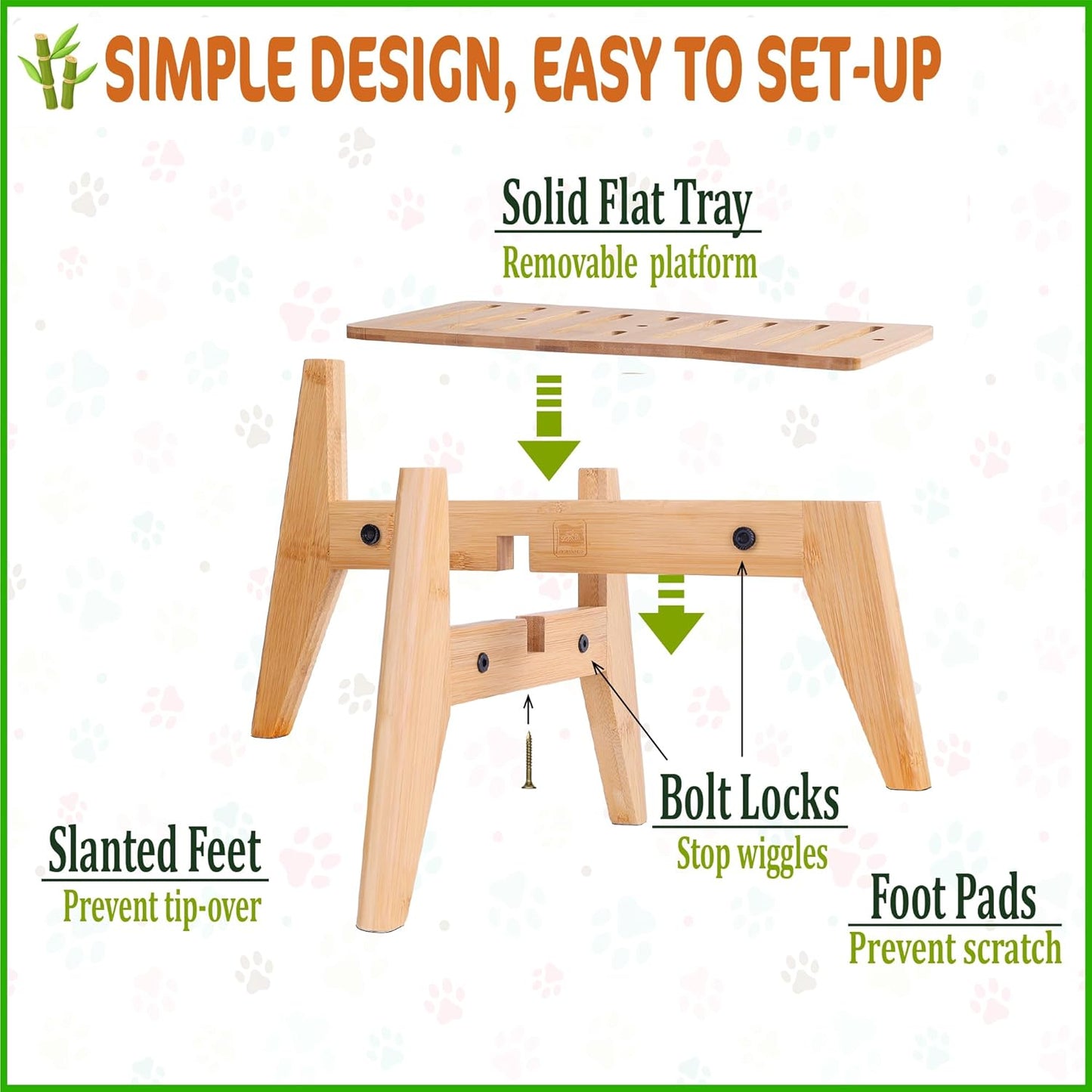 Dog Bowl Stand (14-inch High) - Ideal for Large Breeds, Use to Elevate, Raise Pet Dishes, Water Fountains and Slow Feeders - Adjustable Sideways, Bamboo - (Bowls not Included)