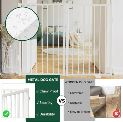 Snagle Paw Full Metal Freestanding Dog Gate,Indoor Dog Gate with Floor Protect Support Feet, 40x24 Inches Foldable Dogs Barrier for Stairs, Hallways and Doorways (24'' H 2 Panel, White