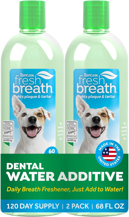 TropiClean Fresh Breath Water Additive for Dogs, Dog Breath Freshener and Teeth Cleaning Solution, No Toothpaste or Toothbrush Required, 16oz.