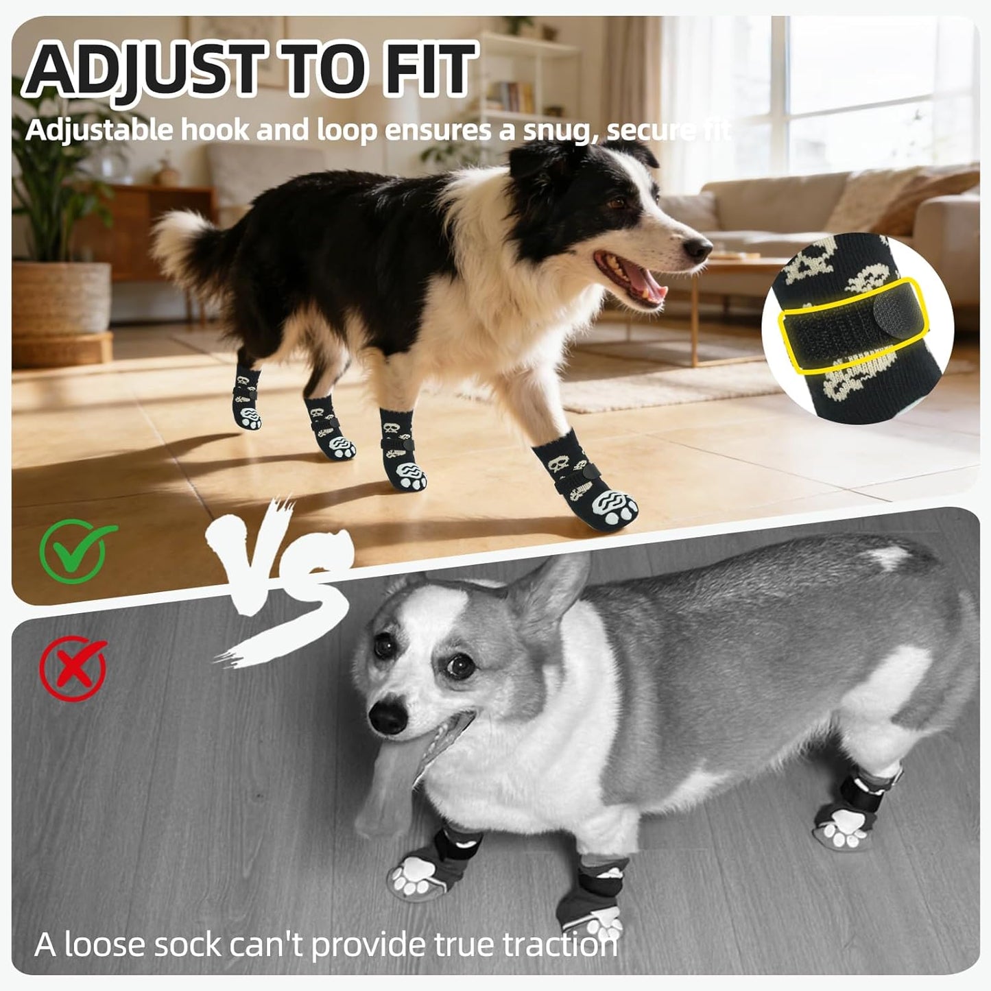 PUPTECK Anti Slip Dog Socks with Double Grippers for Hardwood Floors, Shoes for Hot/Cold Pavement, Boots & Paws Protectors to Prevent Licking, Traction Booties for Senior Small Large Dogs