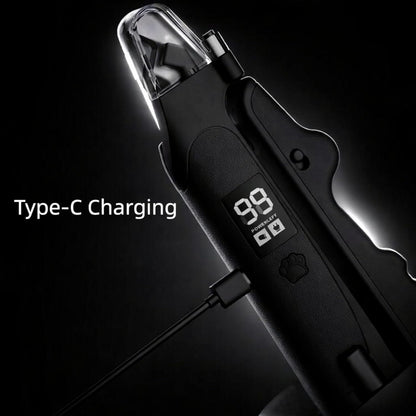 2-in-1 Dog Cat Nail Clippers with Light Bloodline Indicator & Electric Grinder – Type-C Rechargeable Dog Cat Nail Trimmer – Low Noise Grooming Tool with Battery Display (Dark Beige)