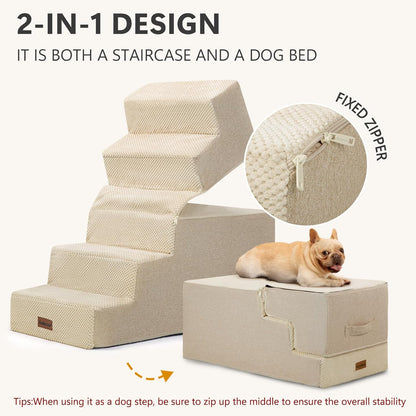 Aodisman Dog Steps for Bed and Couch, 4-Step Pet Stairs for Small Dogs, Indoor Non-Slip Dog Stairs for Old Cats, Puppy, Small Medium Dogs,18.5" H,Grey