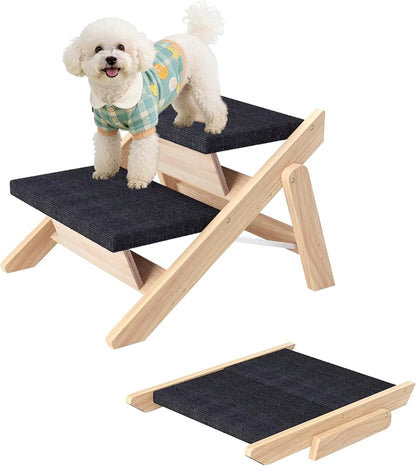 Dog Stairs/Ramp for Bed, Wooden 2-in-1 Foldable Pet Stairs & Ramp, Portable Dog Ladder Up to 180 Pound for Elderly/Short-Legged Dogs, 4 Steps for Beds, Couch, Cars