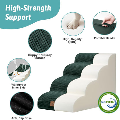COZY KISS Dog Stairs for Small Dogs 15.7" H, Curved Dog Step for Puppy, Older Cat, Medium Pet Ramp for Sofa, Couch or Chair, Ladder with High Density Foam, 3 Step, 15.7x22.4x15.7 inch, Beige