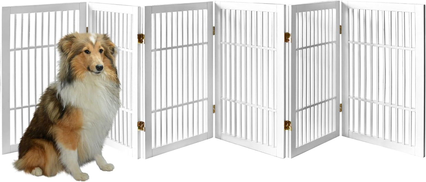 Urnporium Freestanding Wooden Dog Gate for Doorways – Foldable Acacia Wood Pet Gate, No Drill Portable Indoor/Outdoor Puppy Fence Barrier (White Pet Gate, 3 Panel 24" Tall)